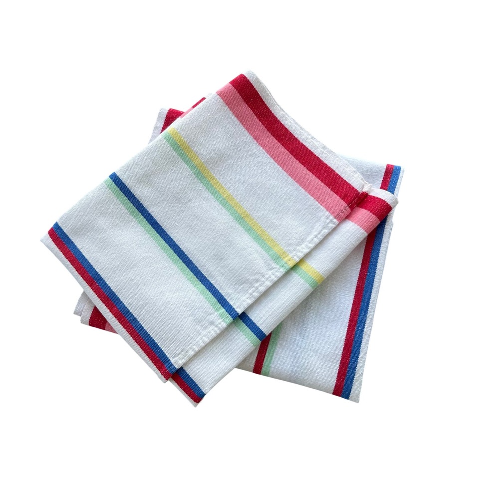 Cannon Kitchen Tea Towels OS Vintage 70s Set of 2 USA Made Retro Striped Cotton